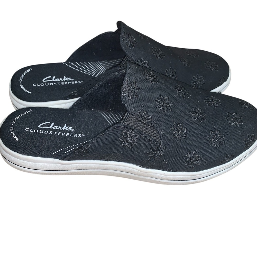 Clarks Cloudsteppers Black Floral Mules
